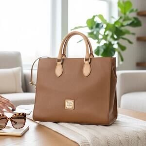 Dooney & Bourke Pebble Leather Janine Handbag Brown Double Handle Designer